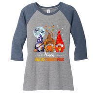 Halloween Thanksgiving Christmas Happy HalloThanksMas Gnomes Women's Tri-Blend 3/4-Sleeve Raglan Shirt