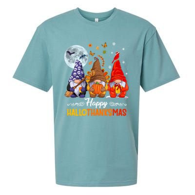 Halloween Thanksgiving Christmas Happy HalloThanksMas Gnomes Sueded Cloud Jersey T-Shirt