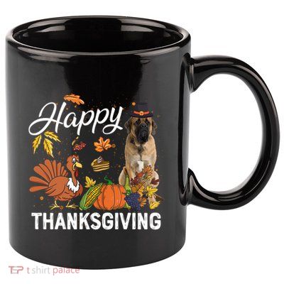 Happy Thanksgiving Cute English Mastiff Turkey Pumpkin Fall Gift 11oz C Handle Ceramic Mug