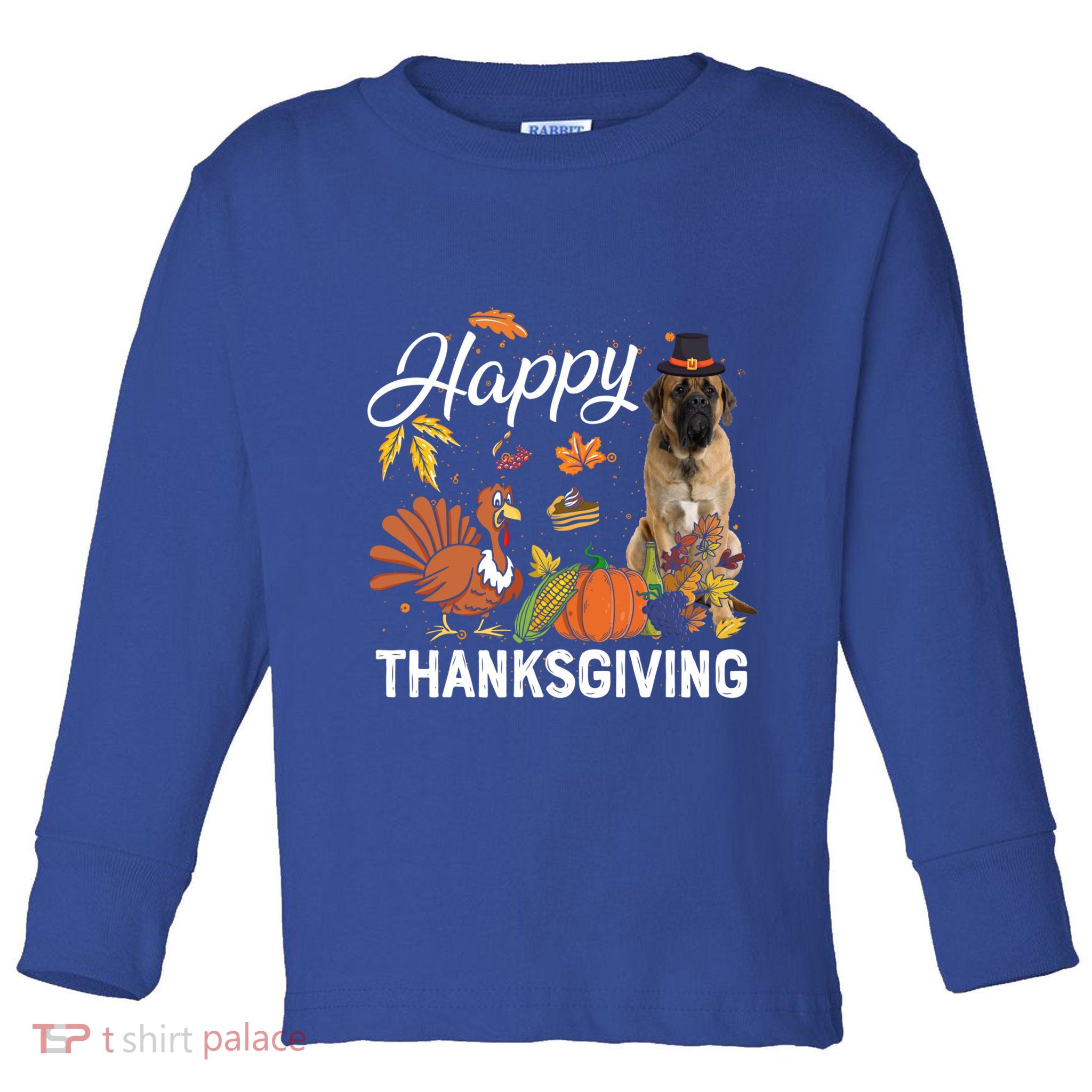 Happy Thanksgiving Cute English Mastiff Turkey Pumpkin Fall Gift Toddler Long Sleeve Shirt