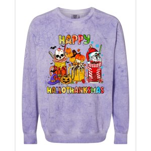 Halloween Thanksgiving Christmas Happy Hallothanksmas Funny Colorblast Crewneck Sweatshirt