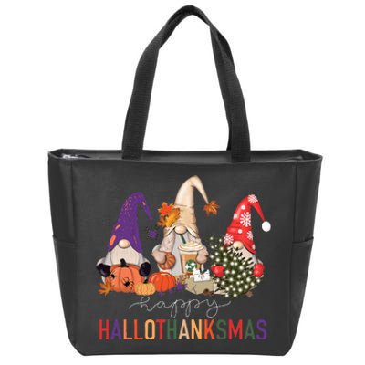 Halloween Thanksgiving Christmas Happy Hallothanksmas Gnomes Zip Tote Bag