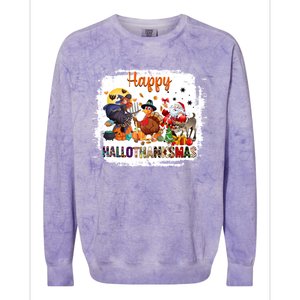 Halloween Thanksgiving Christmas Happy Hallothanksmas Meaningful Gift Colorblast Crewneck Sweatshirt