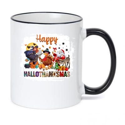 Halloween Thanksgiving Christmas Happy Hallothanksmas Meaningful Gift 11oz Black Color Changing Mug