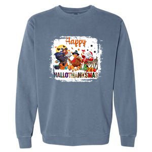 Halloween Thanksgiving Christmas Happy Hallothanksmas Meaningful Gift Garment-Dyed Sweatshirt