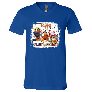 Halloween Thanksgiving Christmas Happy Hallothanksmas Meaningful Gift V-Neck T-Shirt