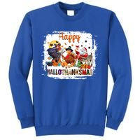 Halloween Thanksgiving Christmas Happy Hallothanksmas Meaningful Gift Tall Sweatshirt