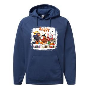 Halloween Thanksgiving Christmas Happy Hallothanksmas Meaningful Gift Performance Fleece Hoodie