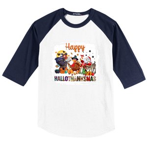 Halloween Thanksgiving Christmas Happy Hallothanksmas Meaningful Gift Baseball Sleeve Shirt