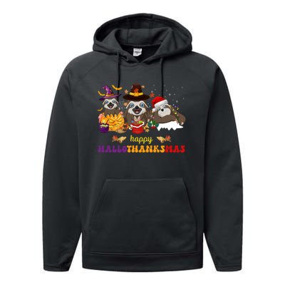 Halloween Thanksgiving Christmas Happy Hallothanksmas Sloths Performance Fleece Hoodie