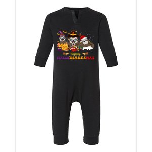 Halloween Thanksgiving Christmas Happy Hallothanksmas Sloths Infant Fleece One Piece