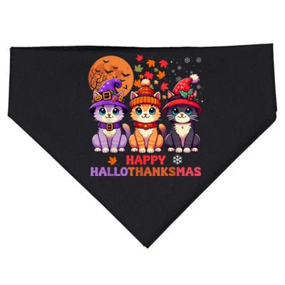 Halloween Thanksgiving Christmas Happy Hallothanksmas Cats USA-Made Doggie Bandana