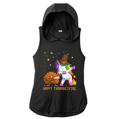 Happy Thanksgiving Cute Unicorn Turkey Dabbing Dance Ladies PosiCharge Tri-Blend Wicking Draft Hoodie Tank