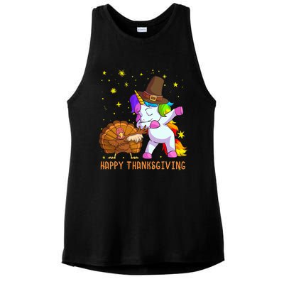 Happy Thanksgiving Cute Unicorn Turkey Dabbing Dance Ladies PosiCharge Tri-Blend Wicking Tank