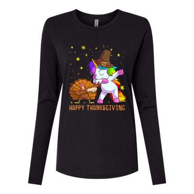 Happy Thanksgiving Cute Unicorn Turkey Dabbing Dance Womens Cotton Relaxed Long Sleeve T-Shirt