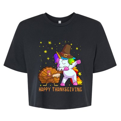 Happy Thanksgiving Cute Unicorn Turkey Dabbing Dance Bella+Canvas Jersey Crop Tee