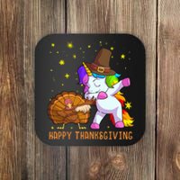 Happy Thanksgiving Cute Unicorn Turkey Dabbing Dance Coaster