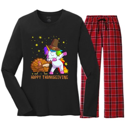 Happy Thanksgiving Cute Unicorn Turkey Dabbing Dance Women's Long Sleeve Flannel Pajama Set 