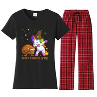 Happy Thanksgiving Cute Unicorn Turkey Dabbing Dance Women's Flannel Pajama Set