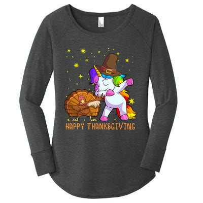 Happy Thanksgiving Cute Unicorn Turkey Dabbing Dance Women's Perfect Tri Tunic Long Sleeve Shirt