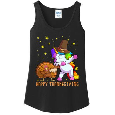 Happy Thanksgiving Cute Unicorn Turkey Dabbing Dance Ladies Essential Tank