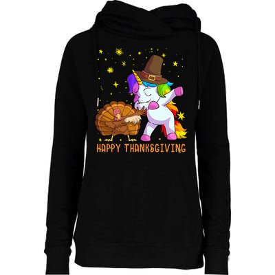 Happy Thanksgiving Cute Unicorn Turkey Dabbing Dance Womens Funnel Neck Pullover Hood