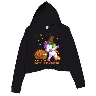 Happy Thanksgiving Cute Unicorn Turkey Dabbing Dance Crop Fleece Hoodie