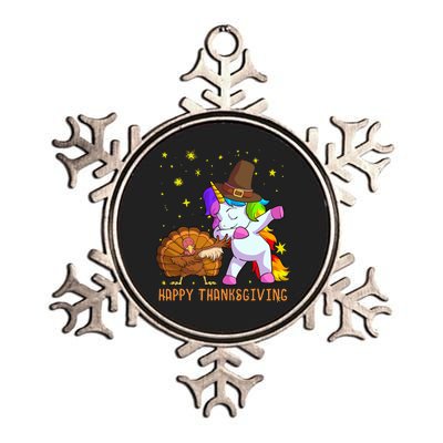 Happy Thanksgiving Cute Unicorn Turkey Dabbing Dance Metallic Star Ornament