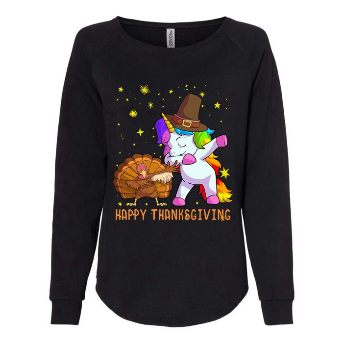 Happy Thanksgiving Cute Unicorn Turkey Dabbing Dance Womens California Wash Sweatshirt