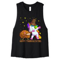 Happy Thanksgiving Cute Unicorn Turkey Dabbing Dance Women's Racerback Cropped Tank