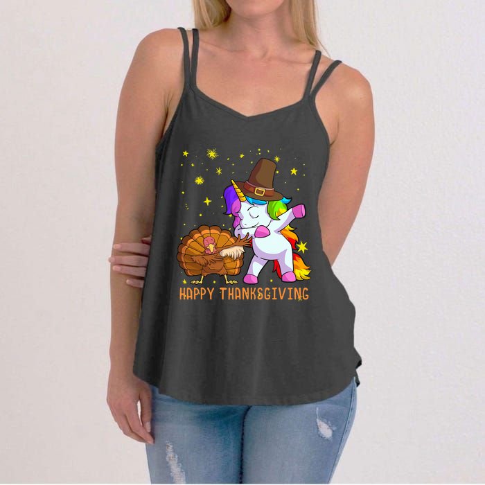 Happy Thanksgiving Cute Unicorn Turkey Dabbing Dance Women's Strappy Tank