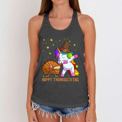 Happy Thanksgiving Cute Unicorn Turkey Dabbing Dance Women's Knotted Racerback Tank