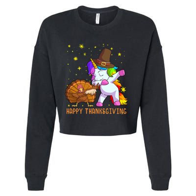 Happy Thanksgiving Cute Unicorn Turkey Dabbing Dance Cropped Pullover Crew