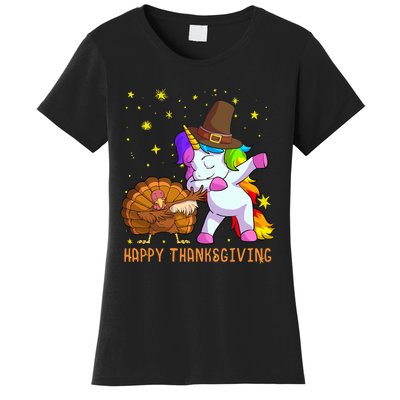 Happy Thanksgiving Cute Unicorn Turkey Dabbing Dance Women's T-Shirt