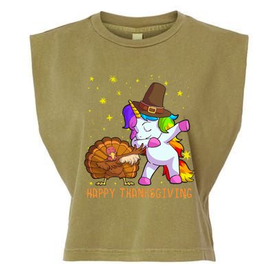 Happy Thanksgiving Cute Unicorn Turkey Dabbing Dance Garment-Dyed Women's Muscle Tee