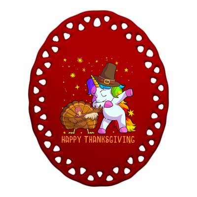 Happy Thanksgiving Cute Unicorn Turkey Dabbing Dance Ceramic Oval Ornament