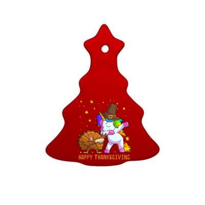 Happy Thanksgiving Cute Unicorn Turkey Dabbing Dance Ceramic Tree Ornament