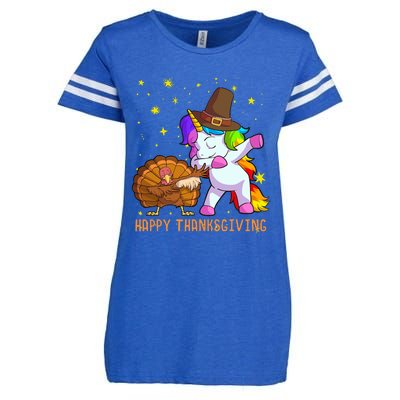 Happy Thanksgiving Cute Unicorn Turkey Dabbing Dance Enza Ladies Jersey Football T-Shirt