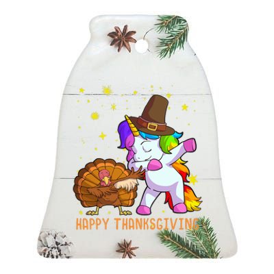 Happy Thanksgiving Cute Unicorn Turkey Dabbing Dance Ceramic Bell Ornament