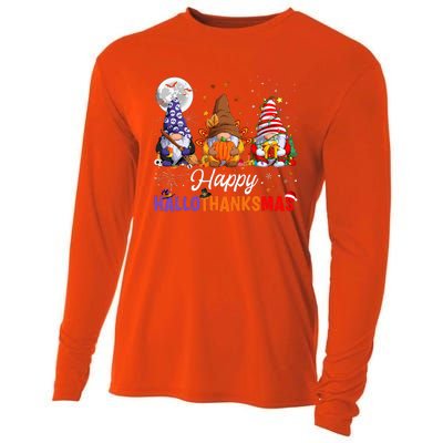 Halloween Thanksgiving Christmas Happy HalloThanksMas Gnomes Cooling Performance Long Sleeve Crew