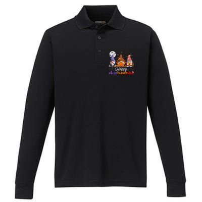 Halloween Thanksgiving Christmas Happy HalloThanksMas Gnomes Performance Long Sleeve Polo