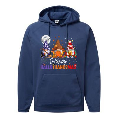 Halloween Thanksgiving Christmas Happy HalloThanksMas Gnomes Performance Fleece Hoodie