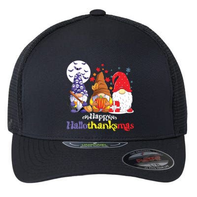 Halloween Thanksgiving Christmas Happy Hallothanksmas Gnomes Flexfit Unipanel Trucker Cap
