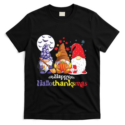 Halloween Thanksgiving Christmas Happy Hallothanksmas Gnomes T-Shirt