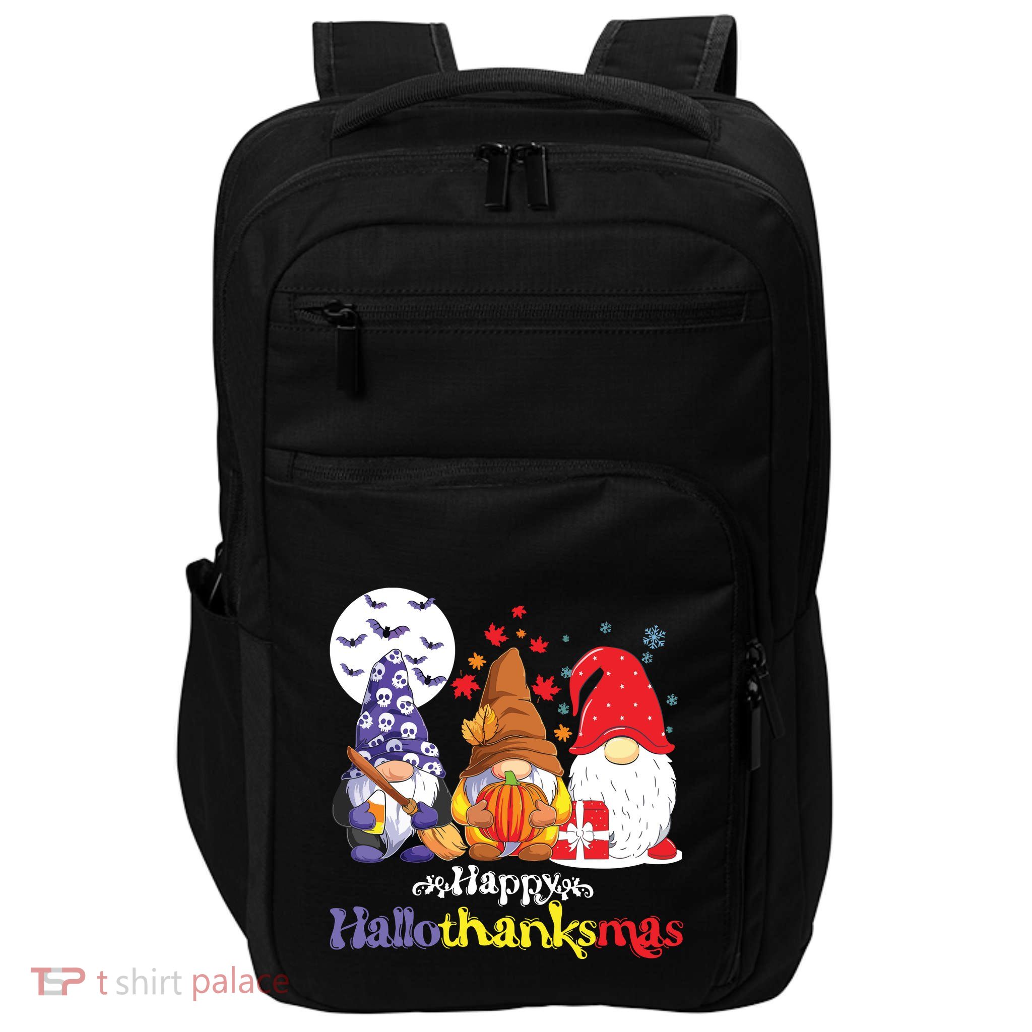 Halloween Thanksgiving Christmas Happy Hallothanksmas Gnomes Impact Tech Backpack
