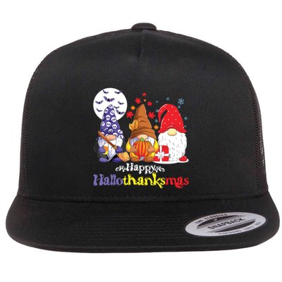 Halloween Thanksgiving Christmas Happy Hallothanksmas Gnomes Flatbill Hat