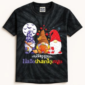 Halloween Thanksgiving Christmas Happy Hallothanksmas Gnomes Kids Tie-Dye T-Shirt