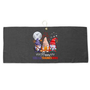 Halloween Thanksgiving Christmas Happy HalloThanksMas Gnomes Large Microfiber Waffle Golf Towel