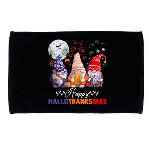 Halloween Thanksgiving Christmas Happy HalloThanksMas Gnomes Microfiber Hand Towel