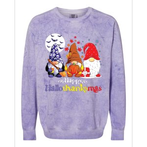 Halloween Thanksgiving Christmas Happy Halvlothanksmas Gnomes Colorblast Crewneck Sweatshirt